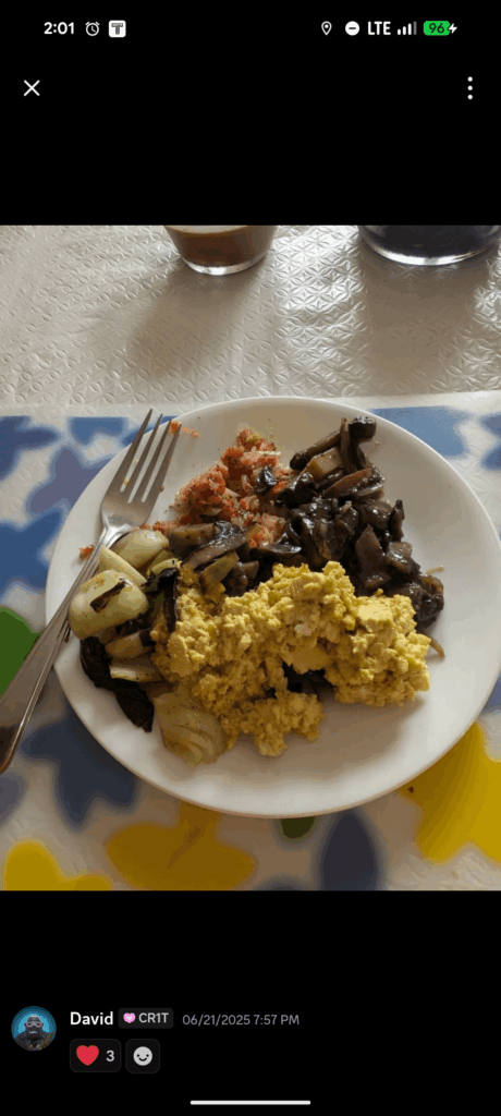 Tofu scramble with mushrooms and kimchi