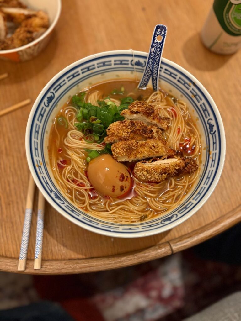 Spicy miso ramen with panko airfried chicken