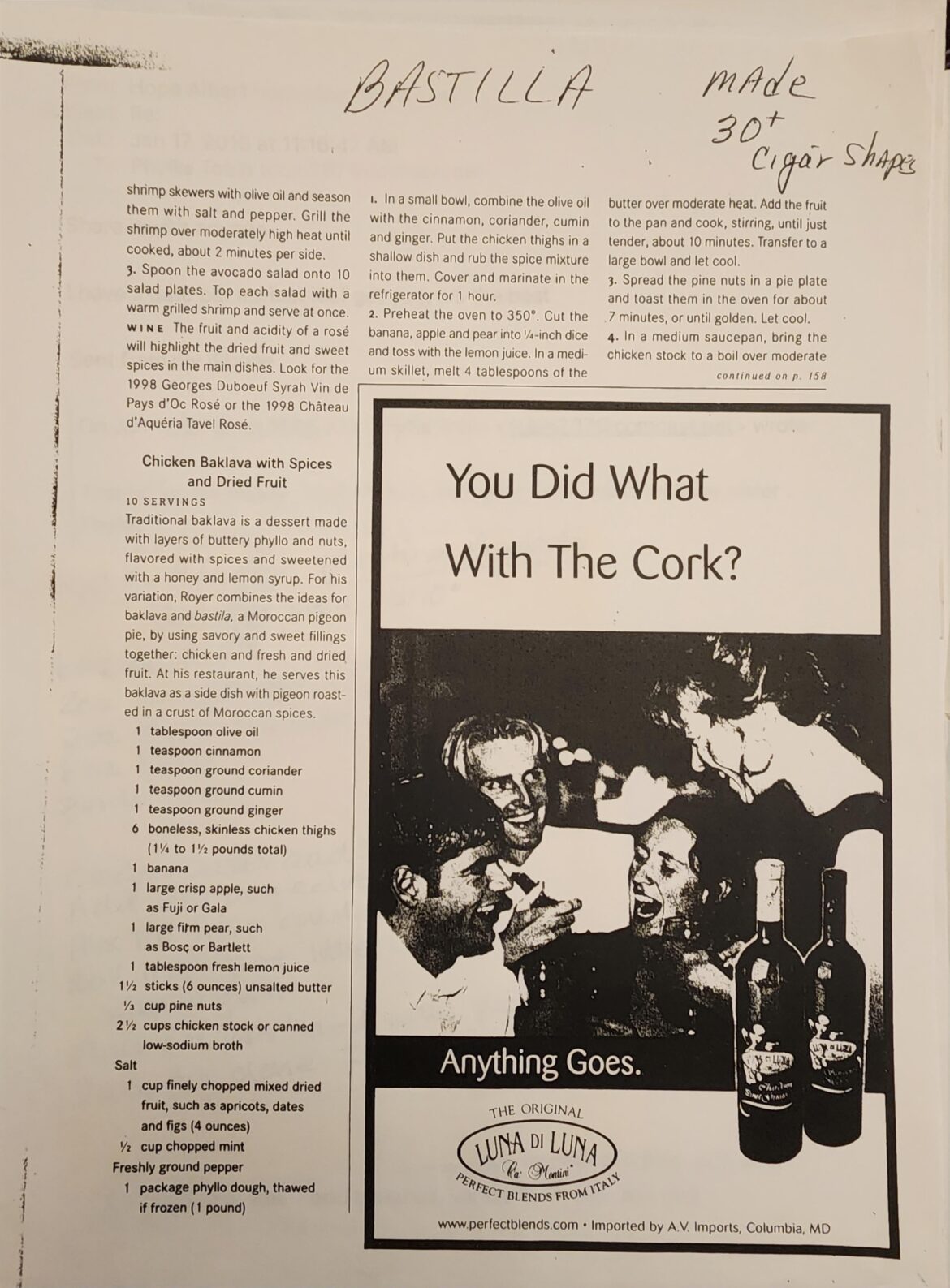 Chicken Baklava recipe missing second page