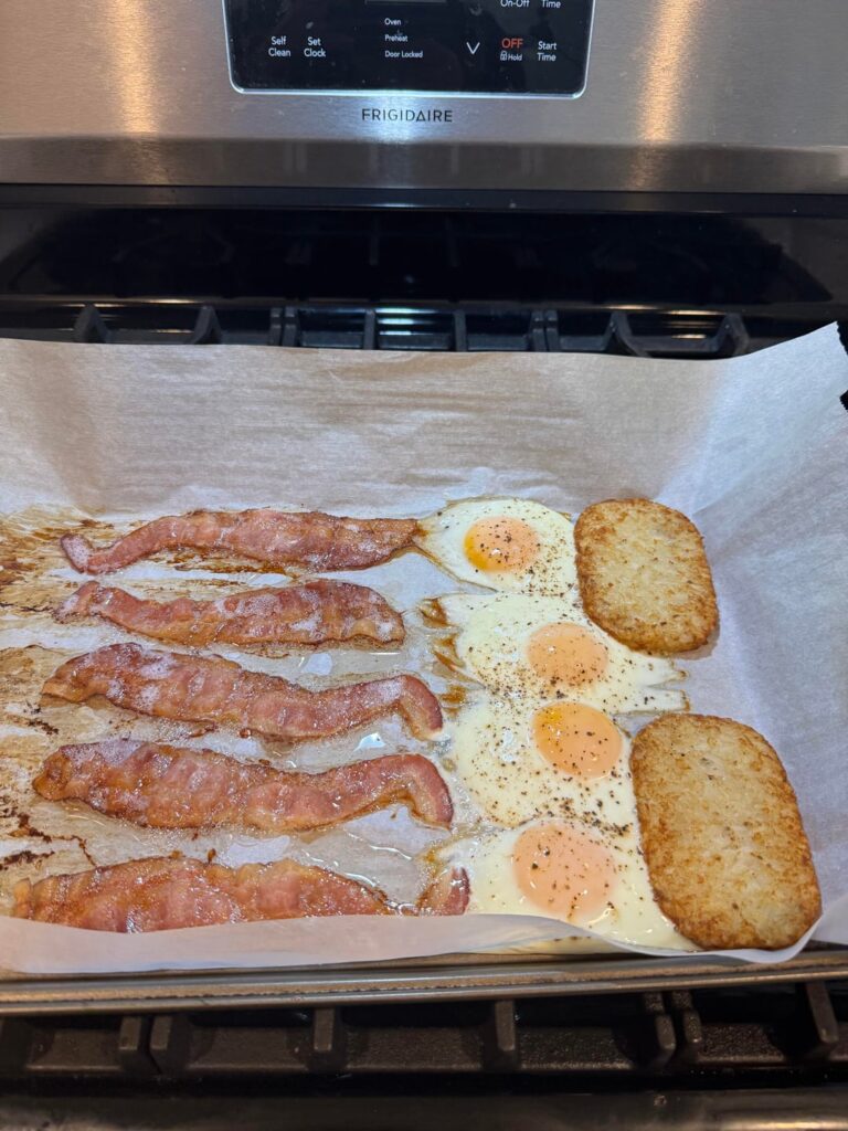 Tried an experiment. Threw everything on one pan, 400F, 14 mins. Came out pretty good