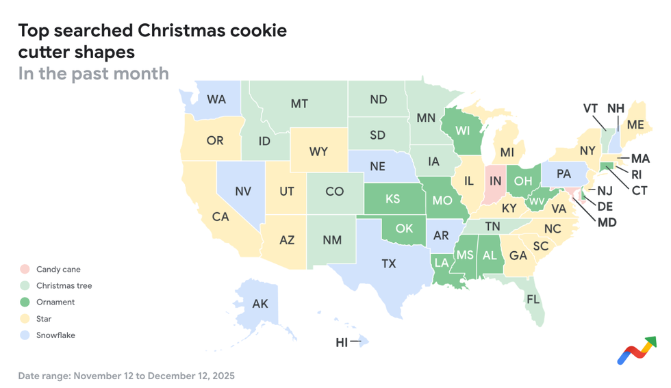 Map showing the most popular Christmas cookie cutter shapes by state map showing the most popular christmas cookie cutter shapes by state