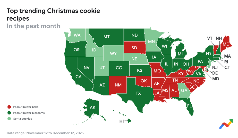 Map displaying trending Christmas cookie recipes by state map displaying trending christmas cookie recipes by state
