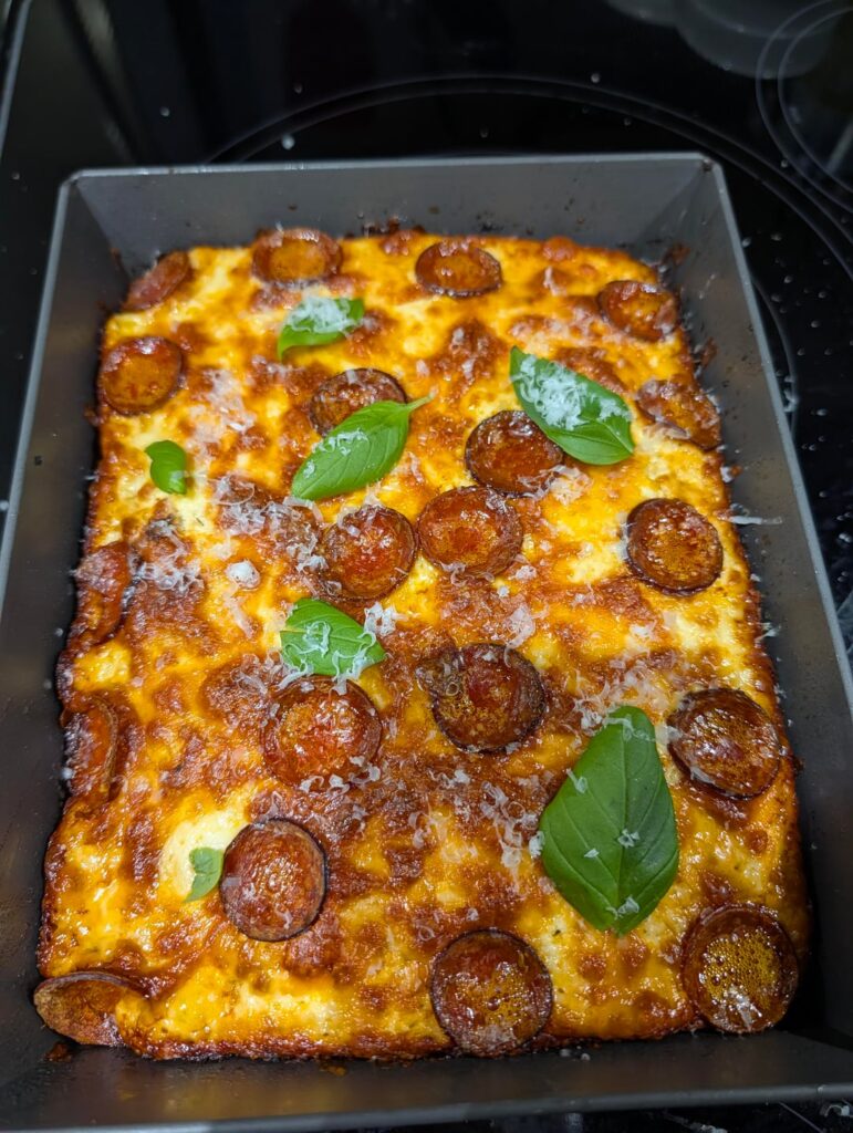 First pizza in the Lloyd's pan I got for my birthday two weeks ago