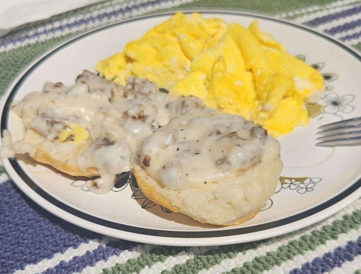Eggs and a side of biscuit and gravy