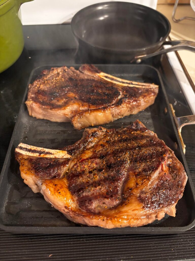 They called us cowboy steak but think it’s just bone in ribeye - 130° for 70 minutes then a quick sear