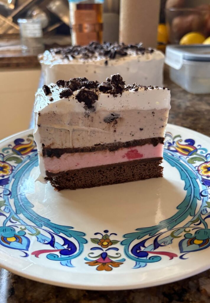 Strawberry banana cookies and cream ice cream cake