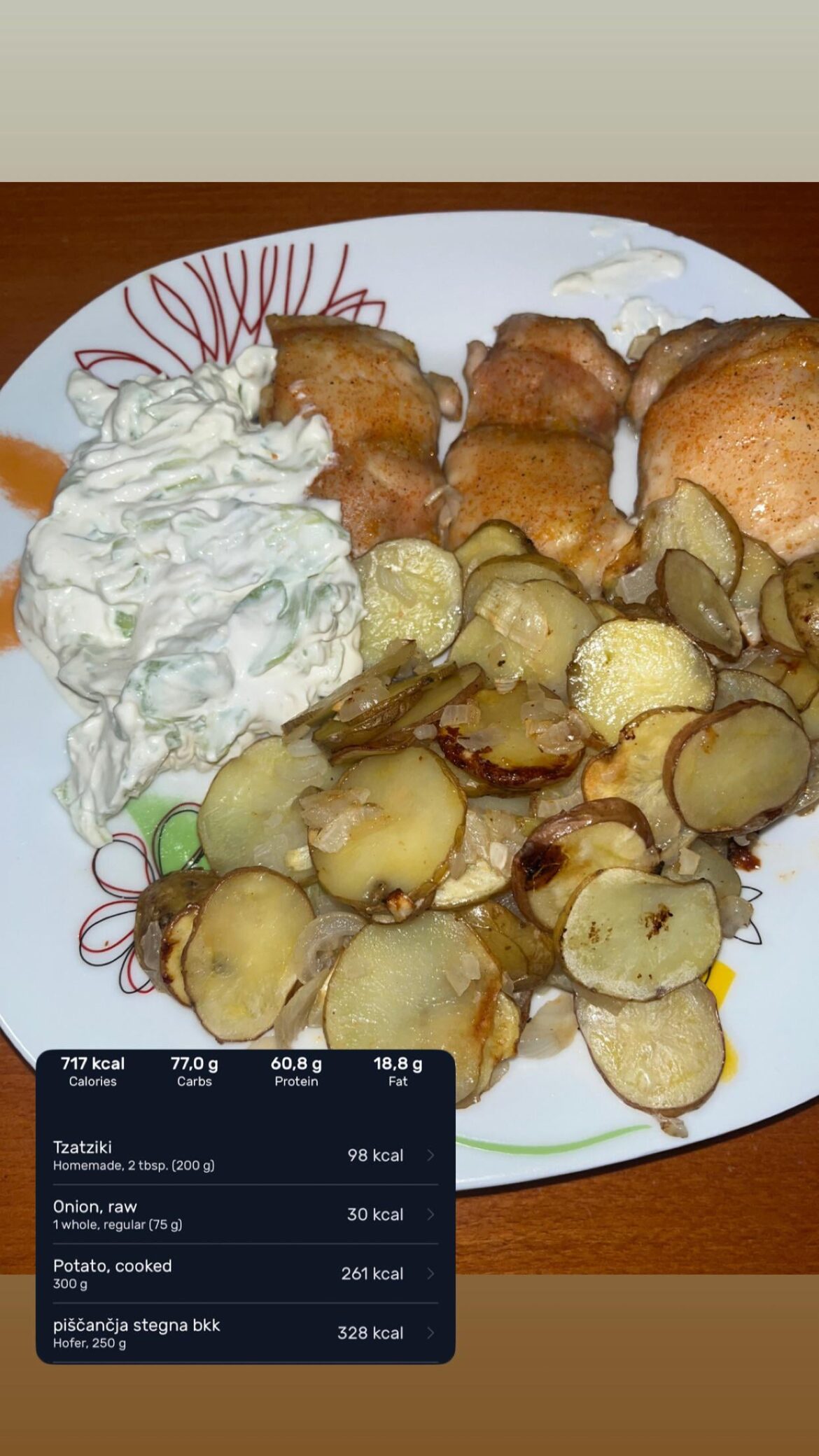 Oven baked chicken and potato with home made tzatziki
