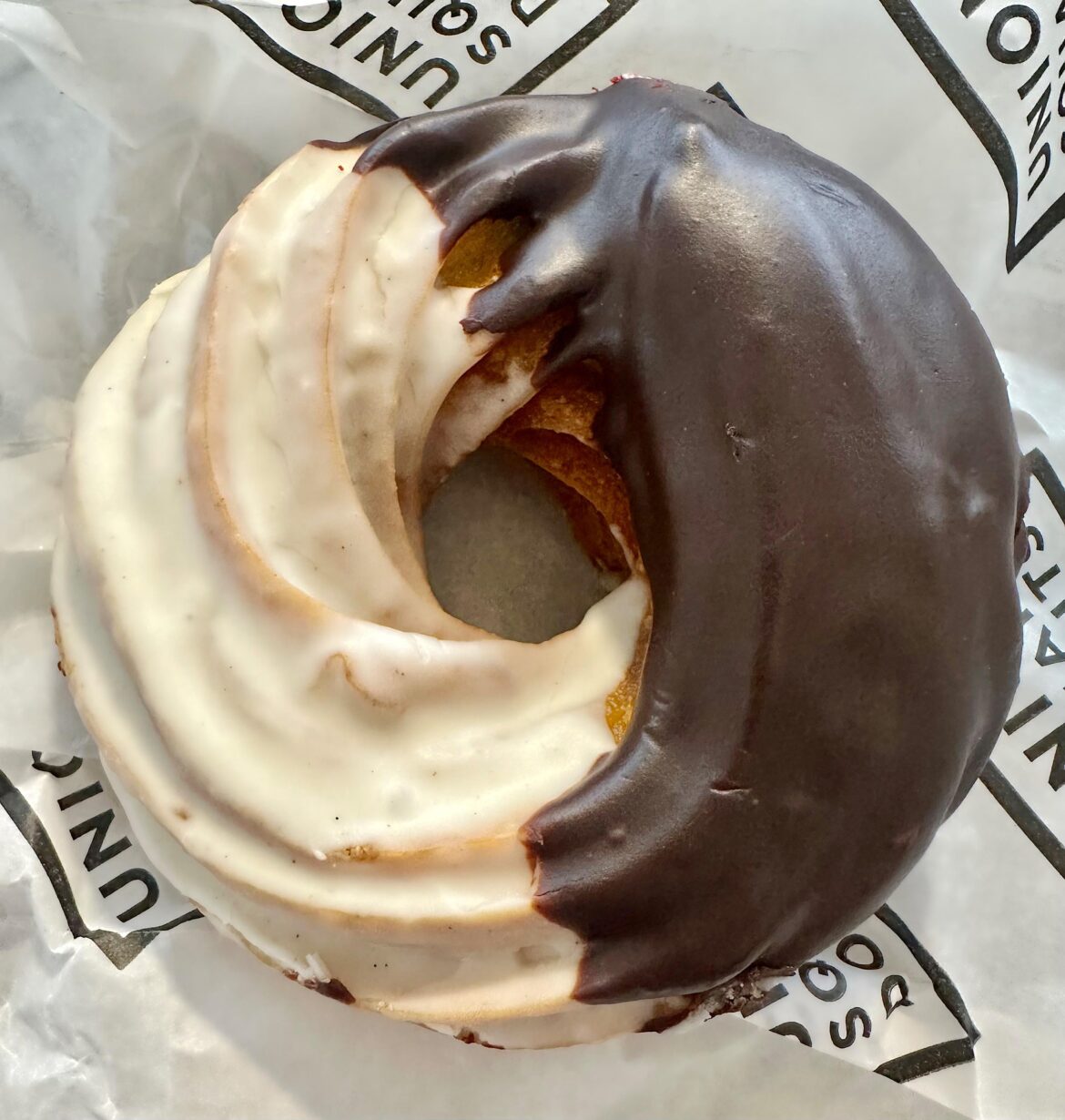 Black & White French Cruller from Union Square Donuts in Boston, MA
