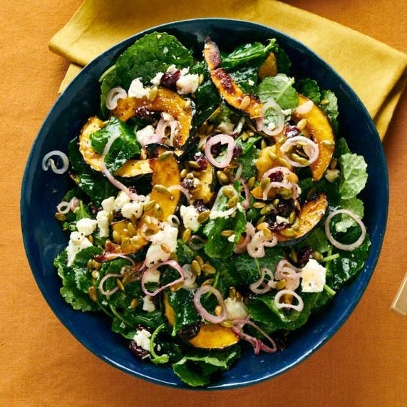 baby kale salad with acorn squash