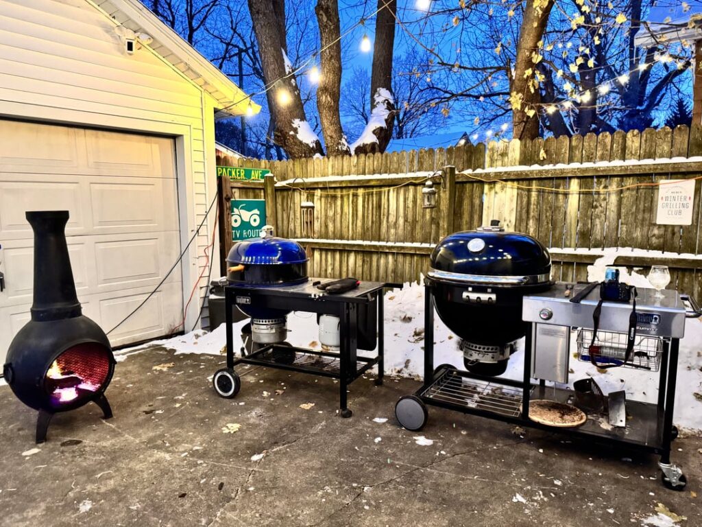 Rotisserie chicken (and baked potato and Brussels sprouts on the Summit which I forgot to get a pic of) on the 2002 blue stainless steel performer.