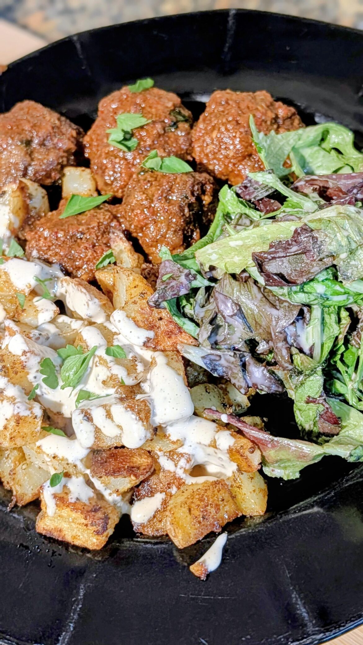 Beef Albondigas & Patatas Bravas