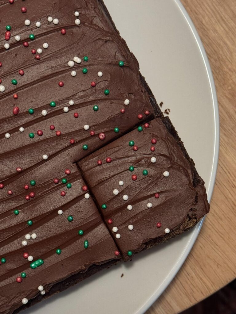 chocolate snacking cake with whipped chocolate ganache