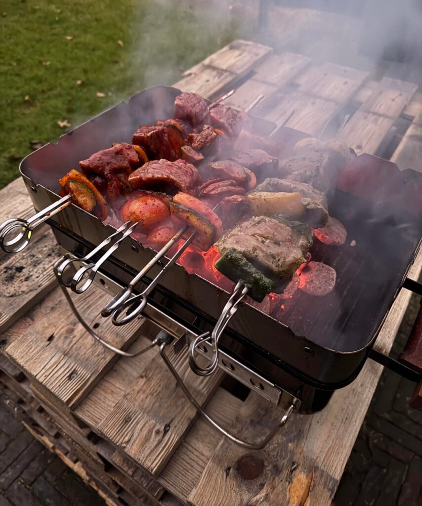 Beef and pork skewers on the Weber Go Anywhere grill🤤