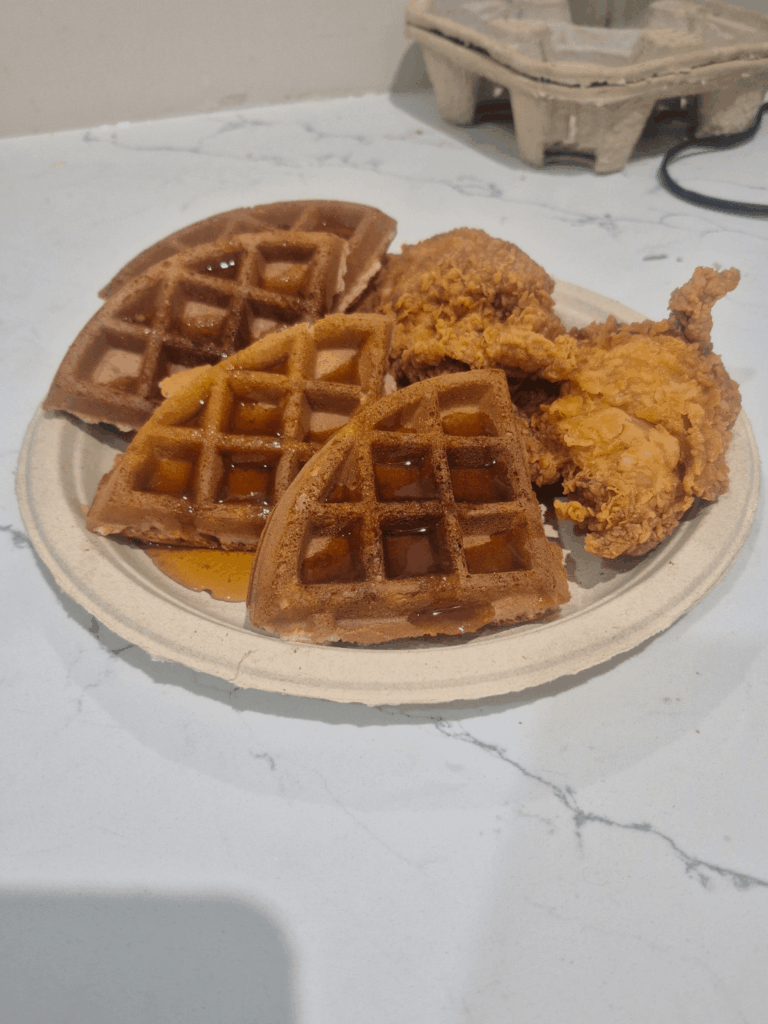 Classic chicken and waffles.