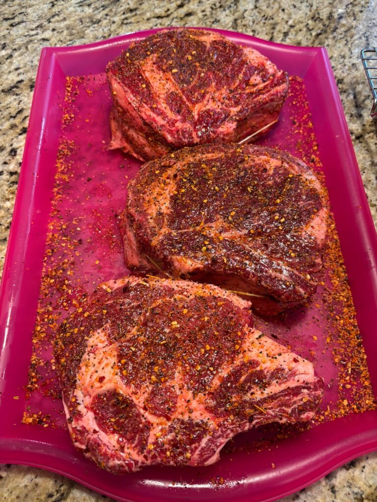 Cut rib roast into thick boys and reverse seared