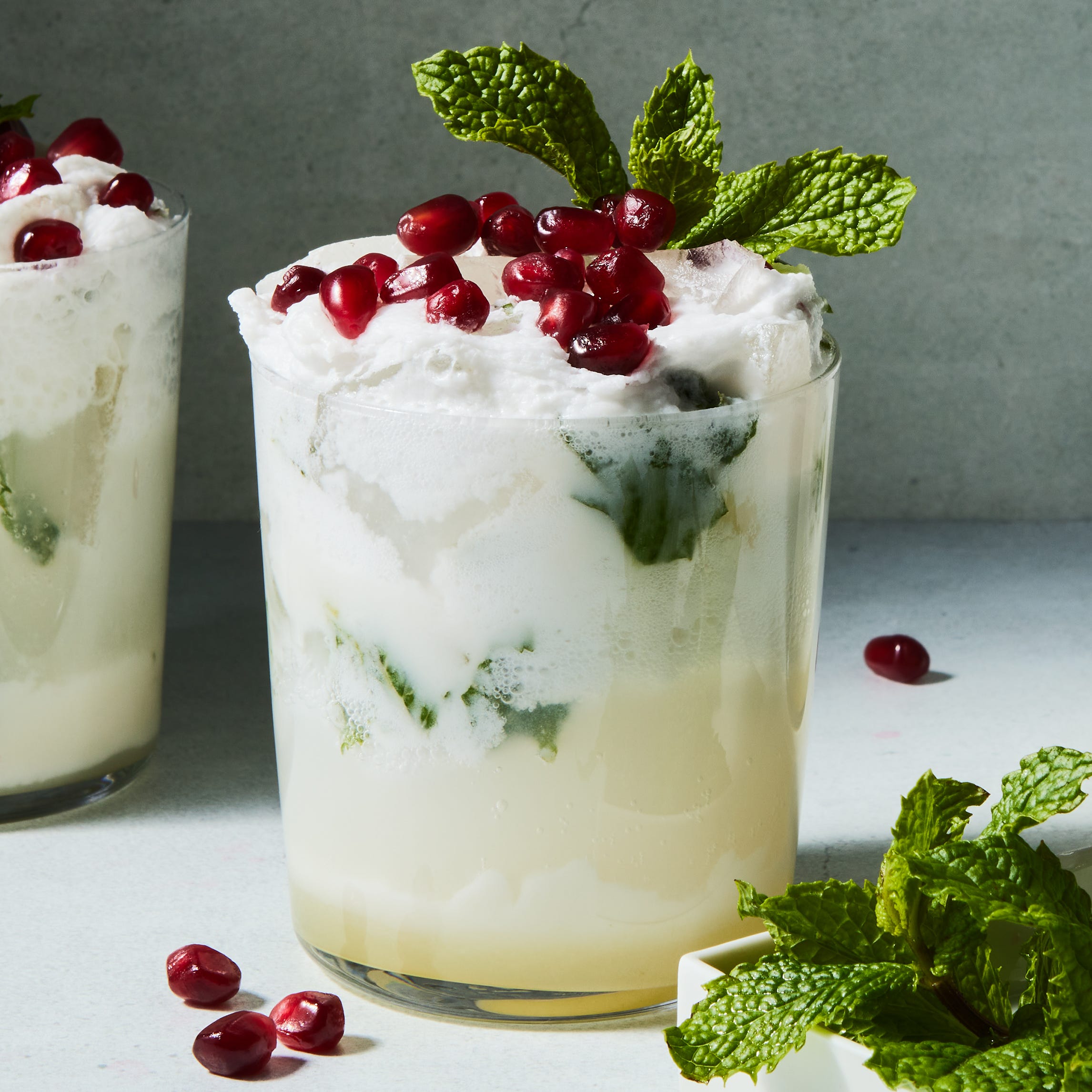 mojito with fresh mint and pomegranate seeds