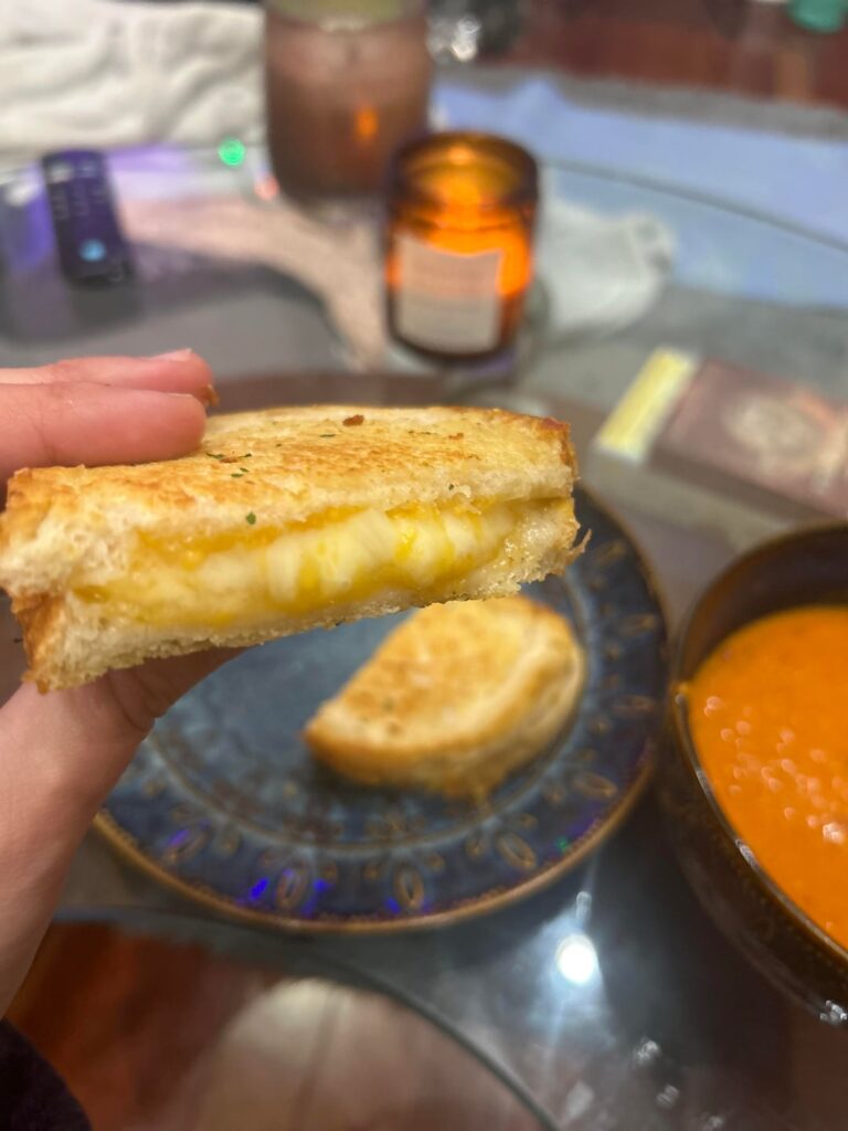 It’s cold outside! Cuddle up with a grilled cheese and bowl of soup!