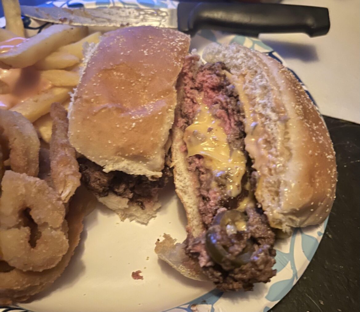 Stuffed cheeseburger w/ jalapeños