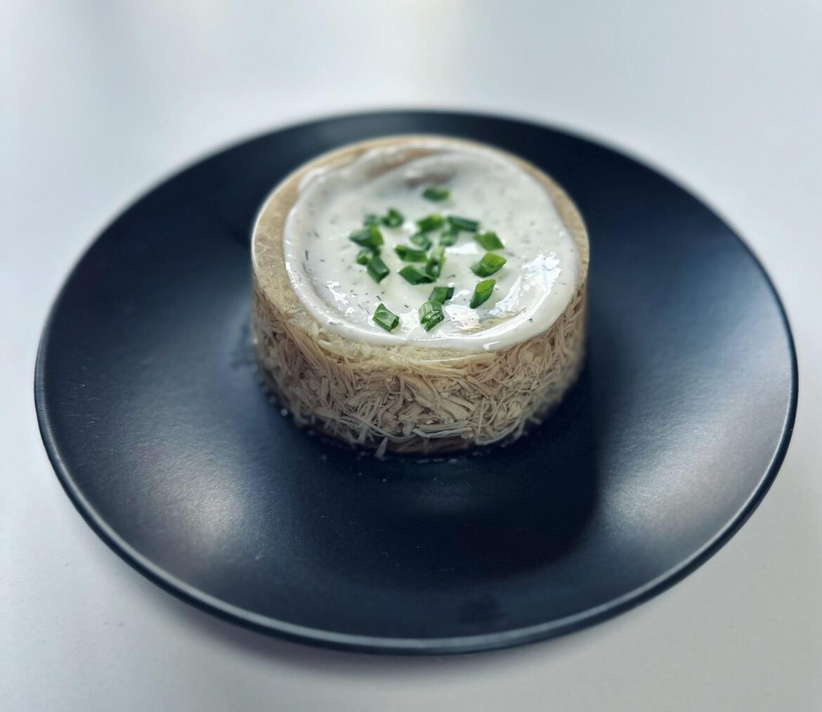 Chicken meat jelly with sour cream