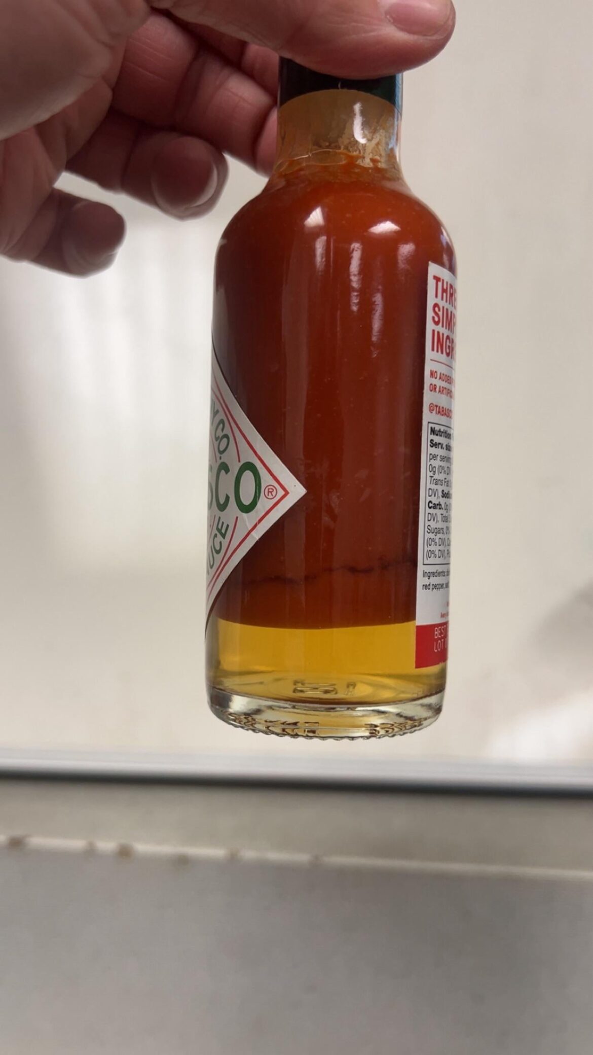 After being lifelong dedicated to Tabasco I've NEVER seen it do this. Despite shaking it, 20 minutes later it's back to this. Brand new bottle.