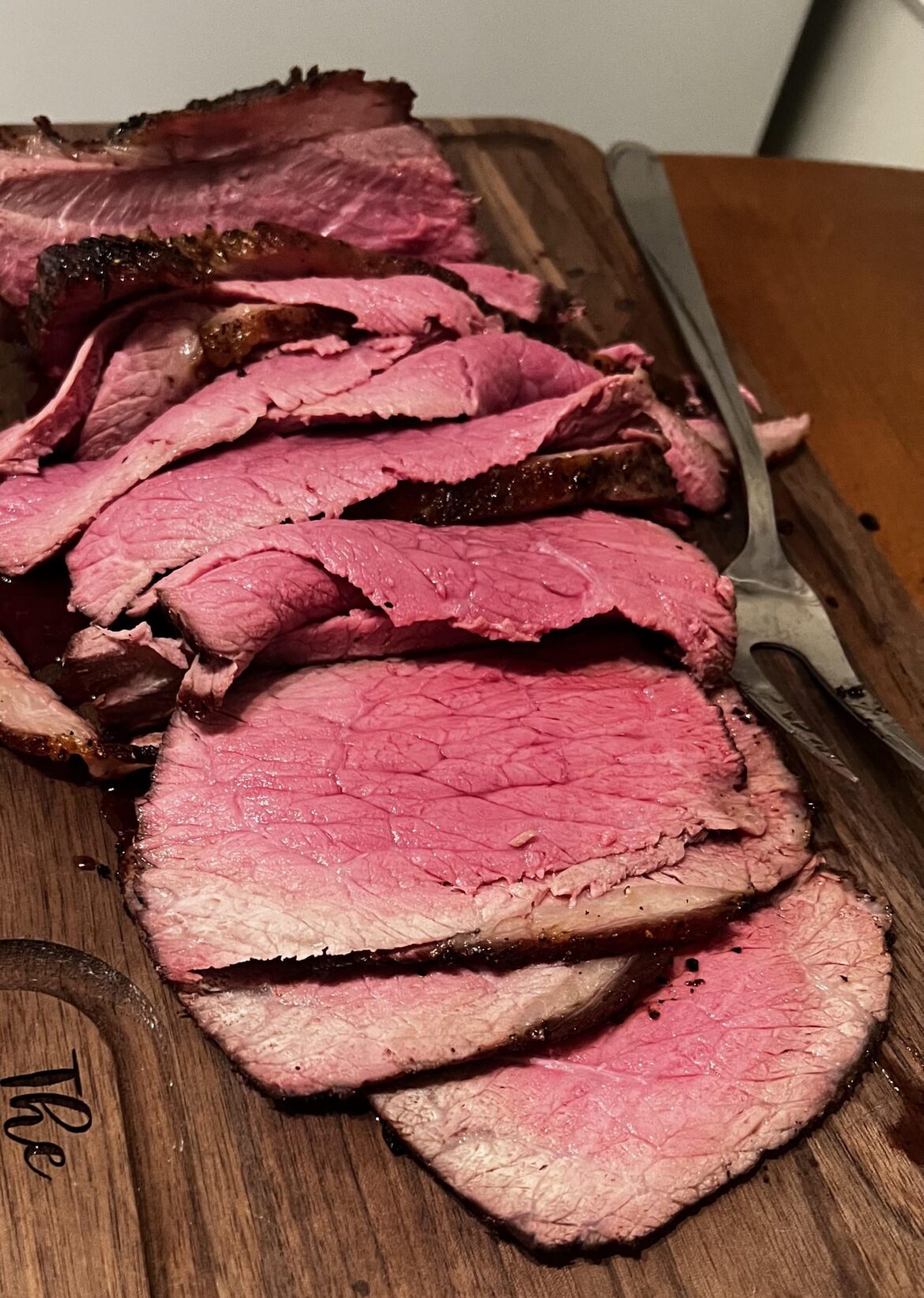 No filter needed. Perfectly roasted top round cooking to my temp liking