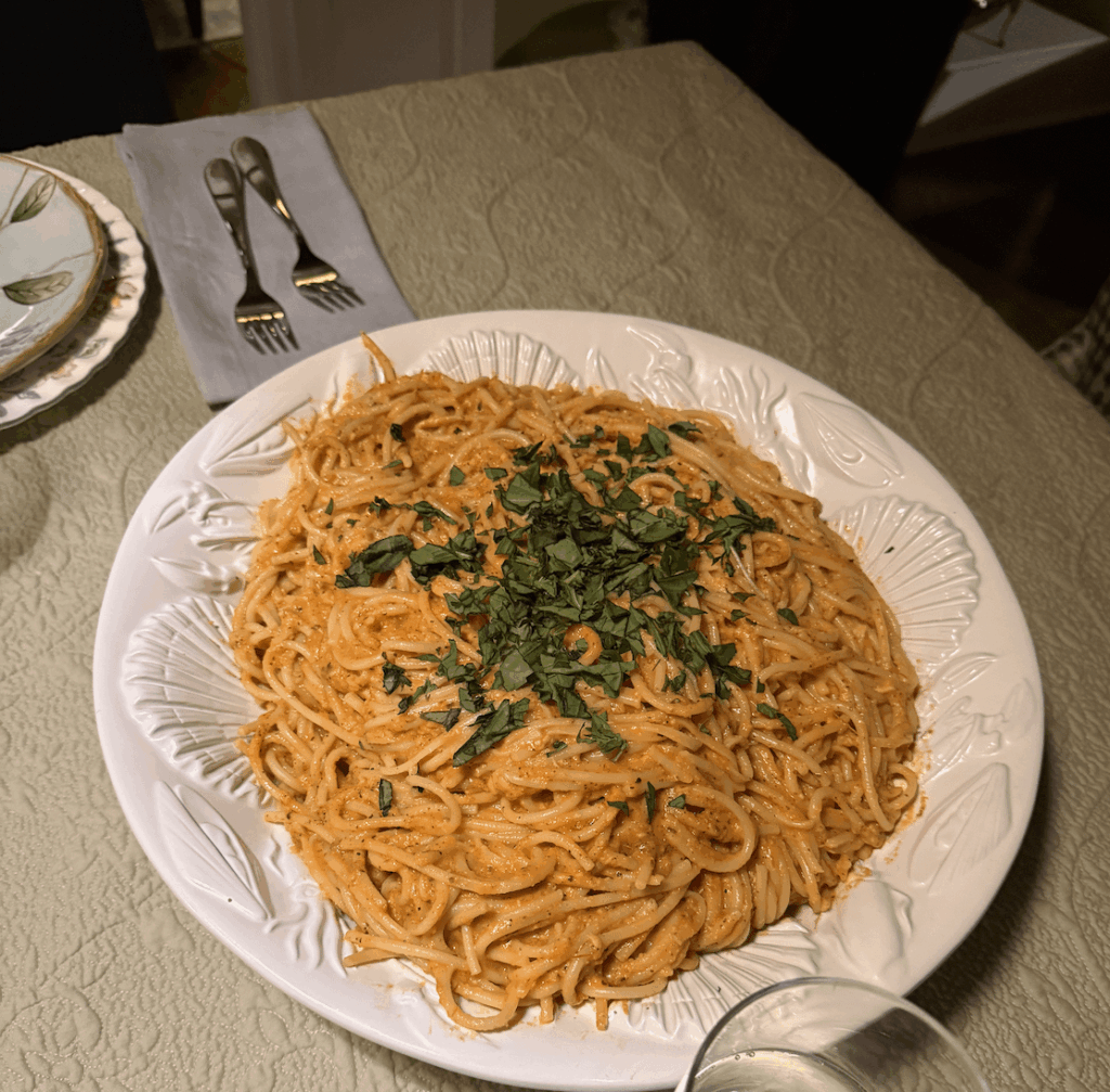 Homemade pomodoro pasta for Thanksgiving dinner!