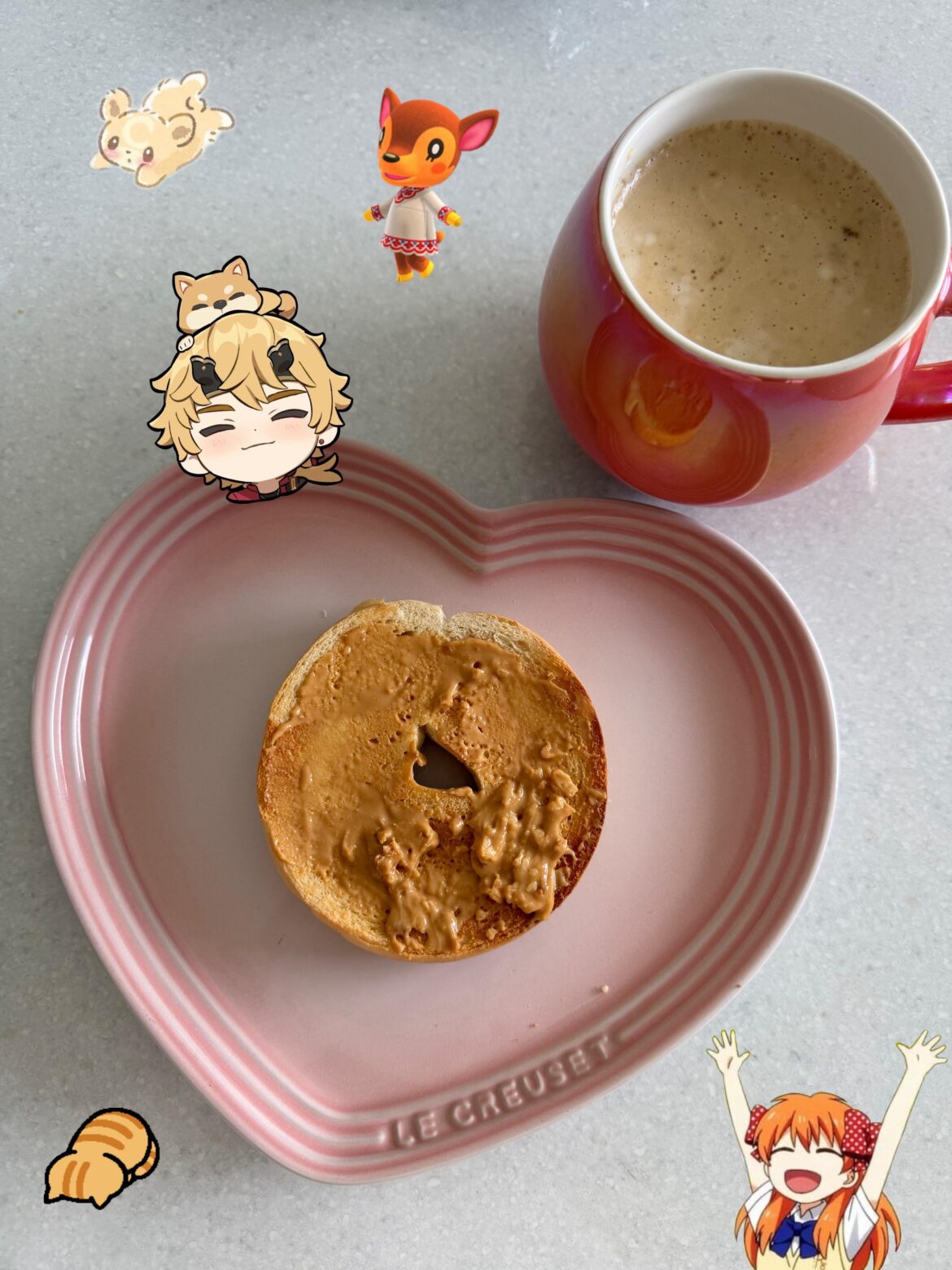 320 cals peanut butter bagel + vanilla latte