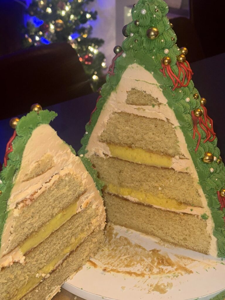 The cross section for my Christmas tree cake!