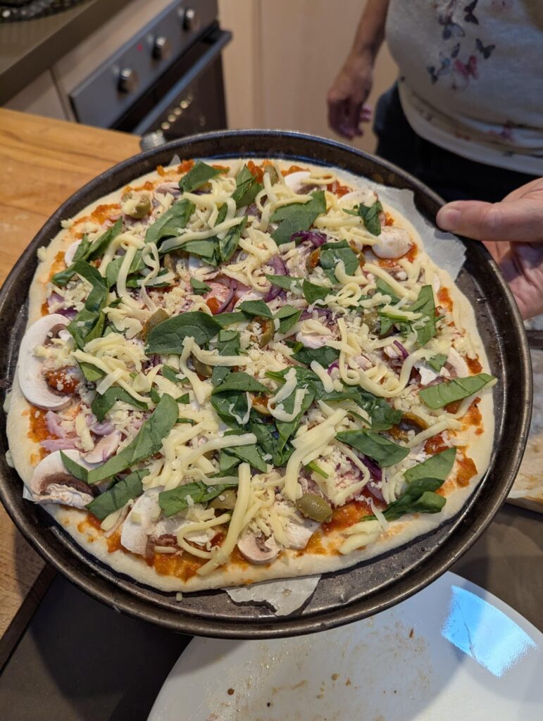 How many calories per slice of this homemade pizza?