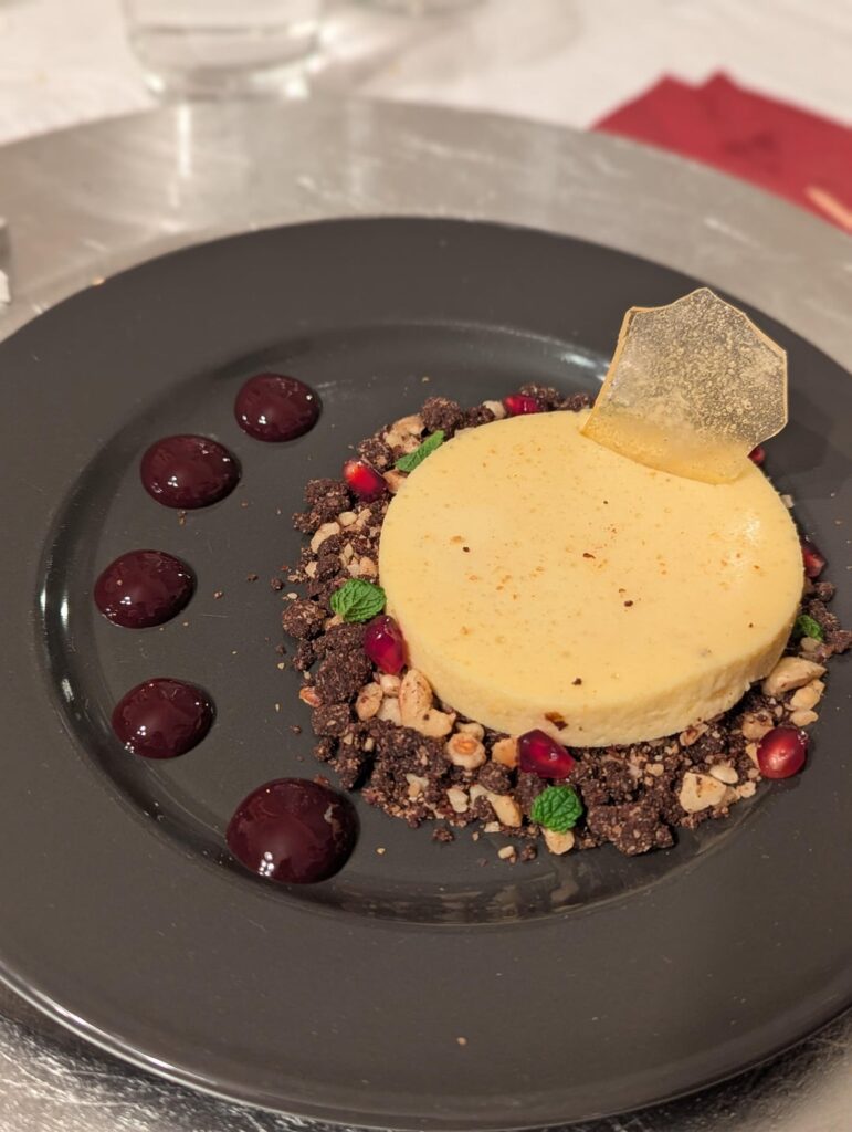 Tonka Bean & Orange Crémeux with Spiced Berry Fluid Gel and Caramel Shards Tonka Bean & Orange Crémeux with Spiced Berry Fluid Gel and Caramel Shards