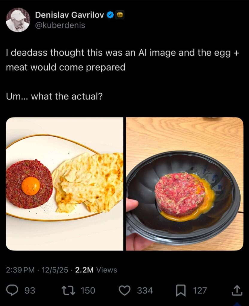 dashes steak tartare and cooks it