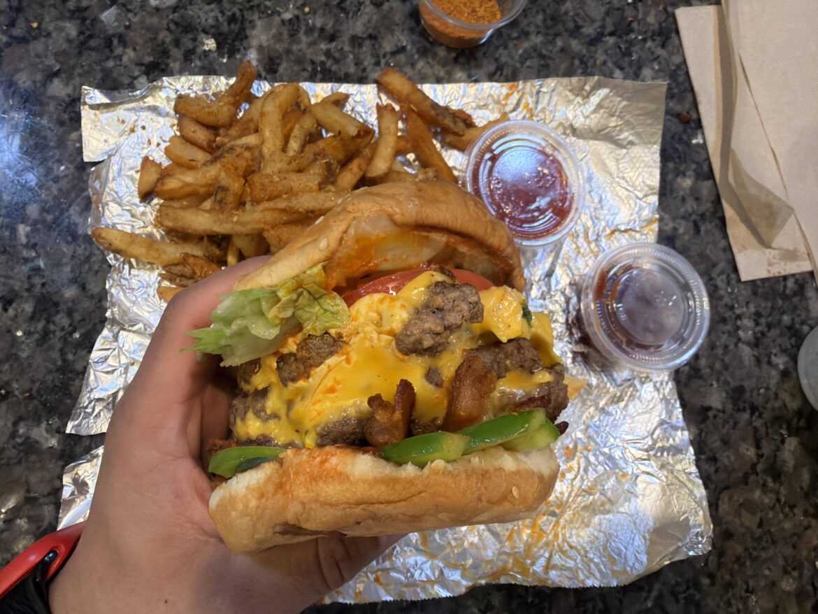 Five guys triple bacon cheeseburger.