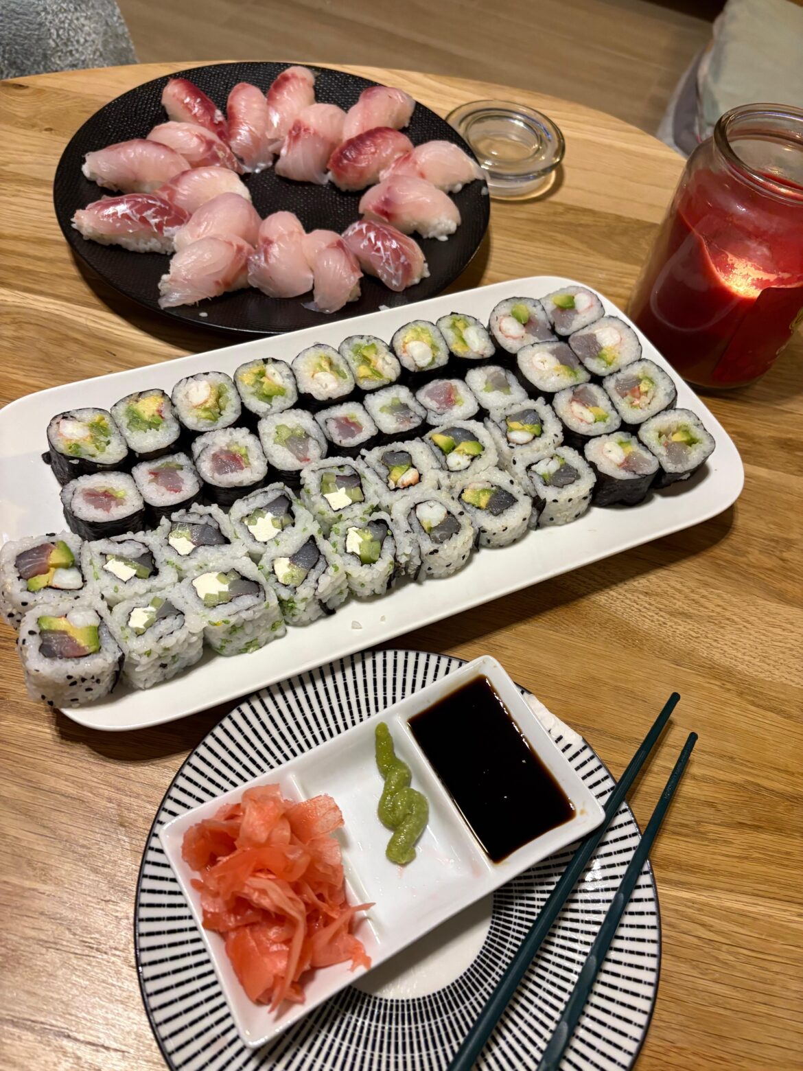 Tonight it’s sushi! Langoustines, pink sea bream and sea bass