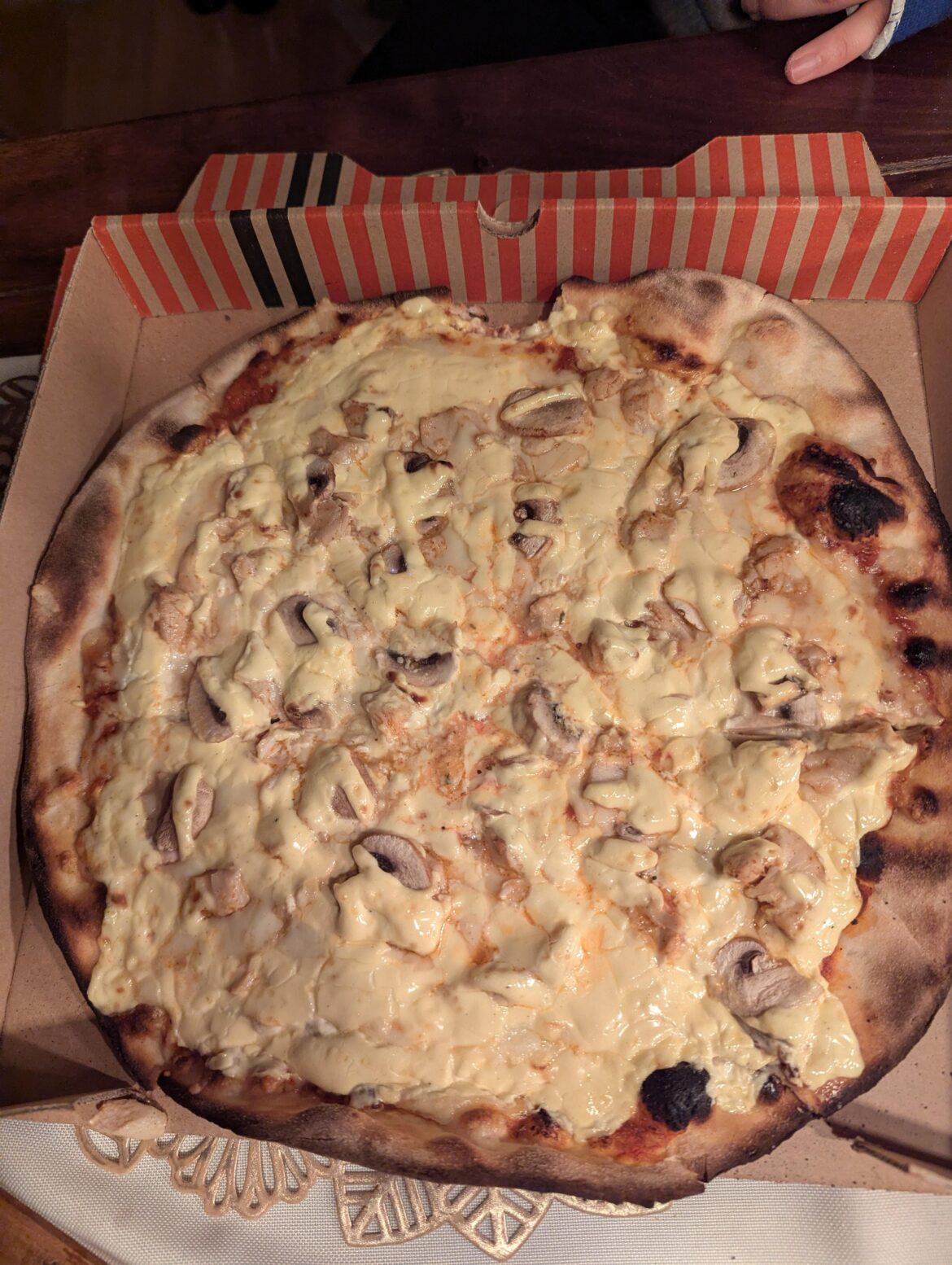 Pizza with mushrooms and Sauce Hollandaise