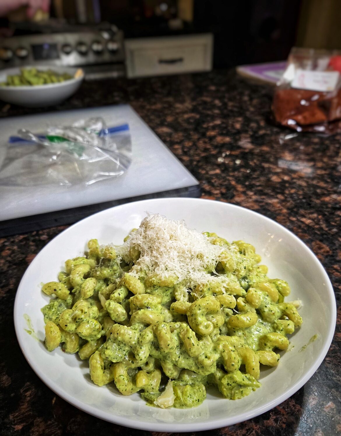 Cellantani with a roasted green chile cream sauce.