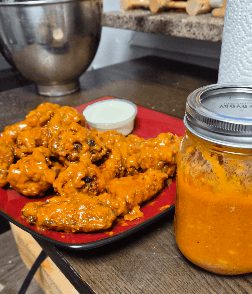 First time making my own wing sauce! Double-fried extra spicy garlic wings