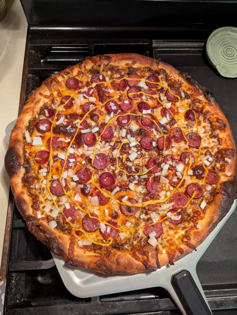 Last Night's Pizzas: Coney Dog and a Chicken Bacon Caesar