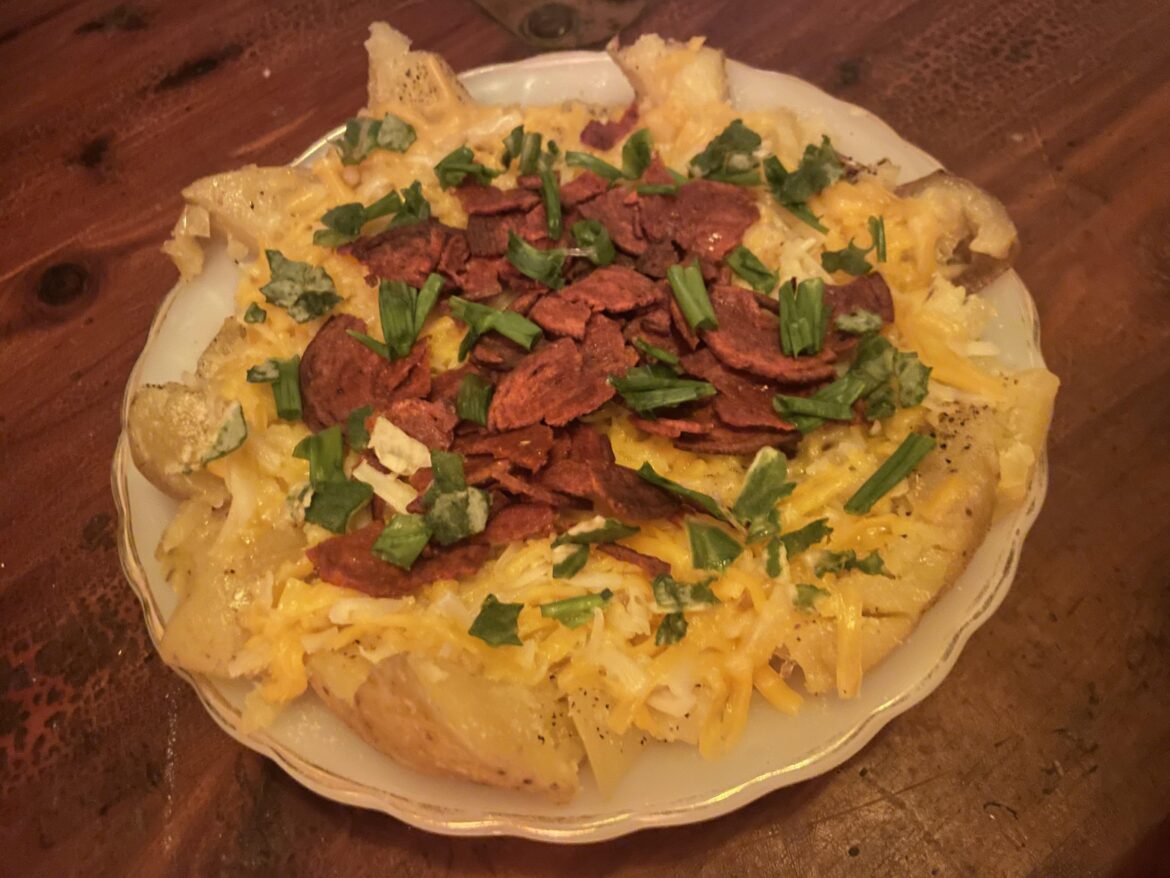 Microwave cheesy potato goodness