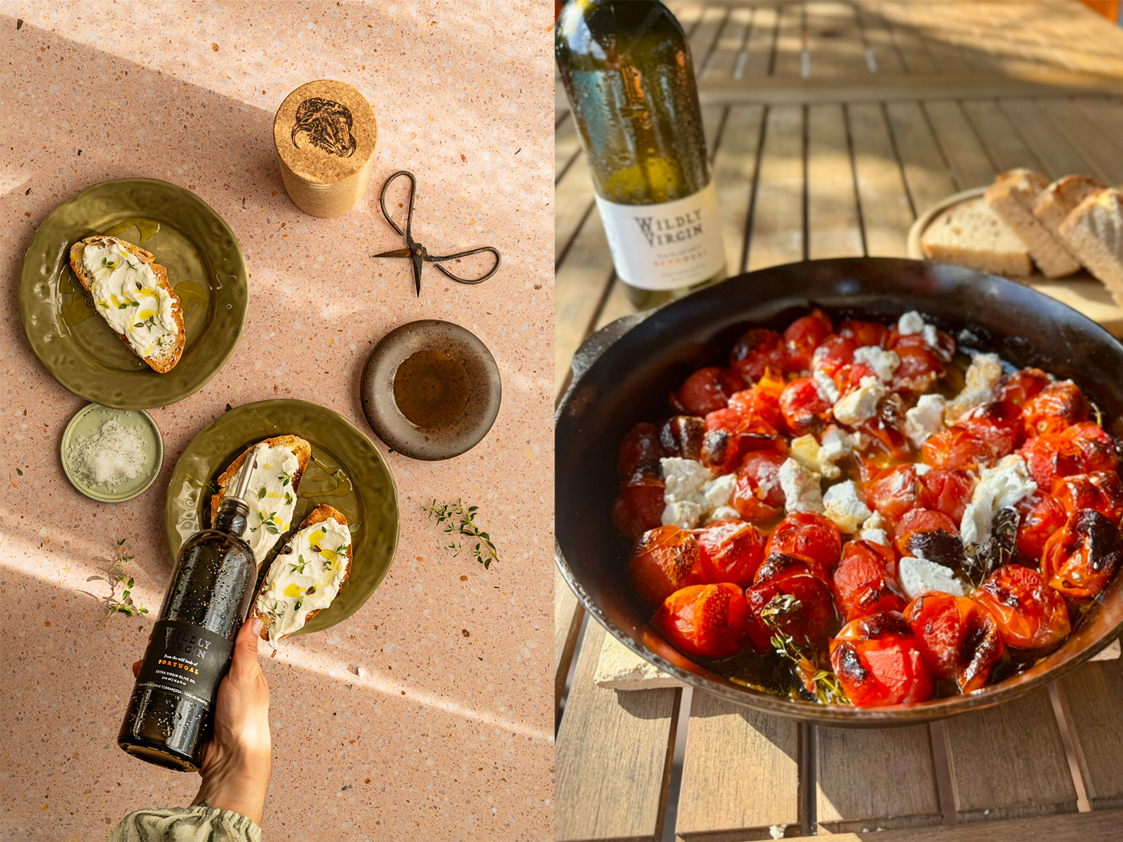 Bread and tomato dishes with Wildly Virgin olive oil