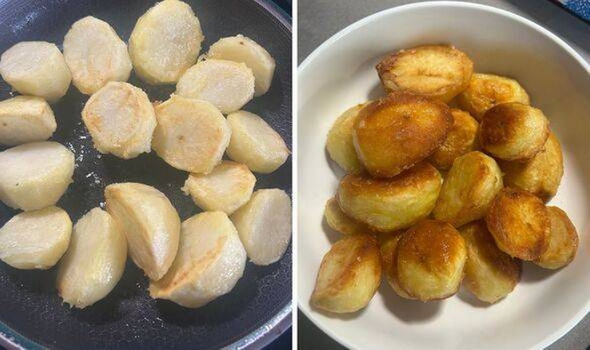 James Martin's roast potatoes before and after