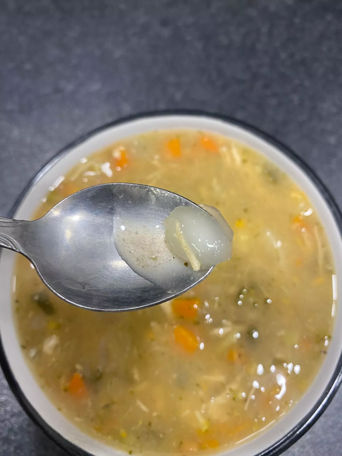 A bowl of Lidl chicken soup