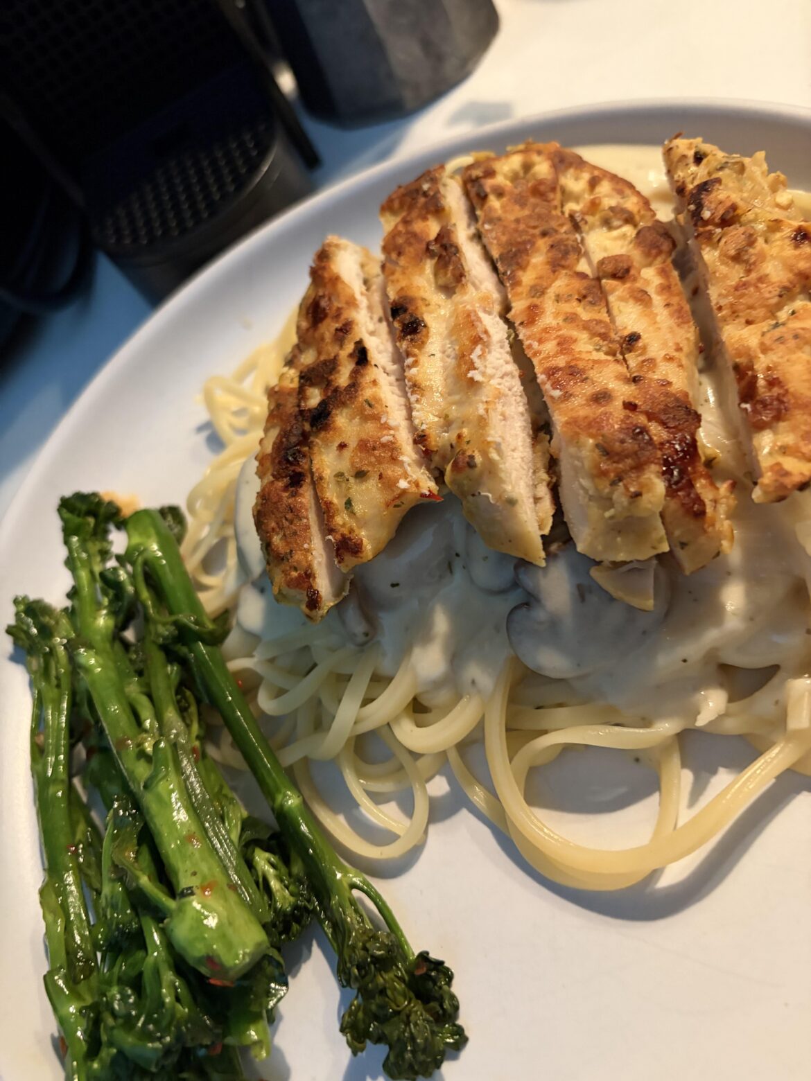 Chicken Alfredo and brocollini