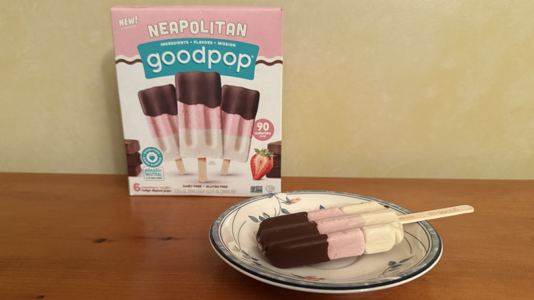 Neapolitan pop on plate in front of box