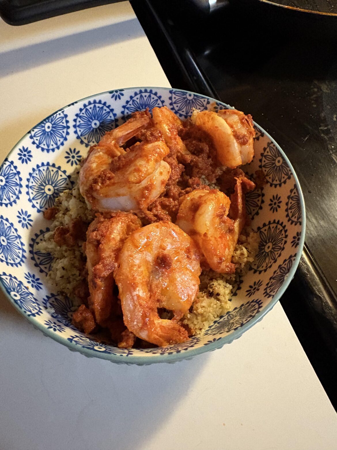 Chorizo Shrimp over Cauliflower Rice