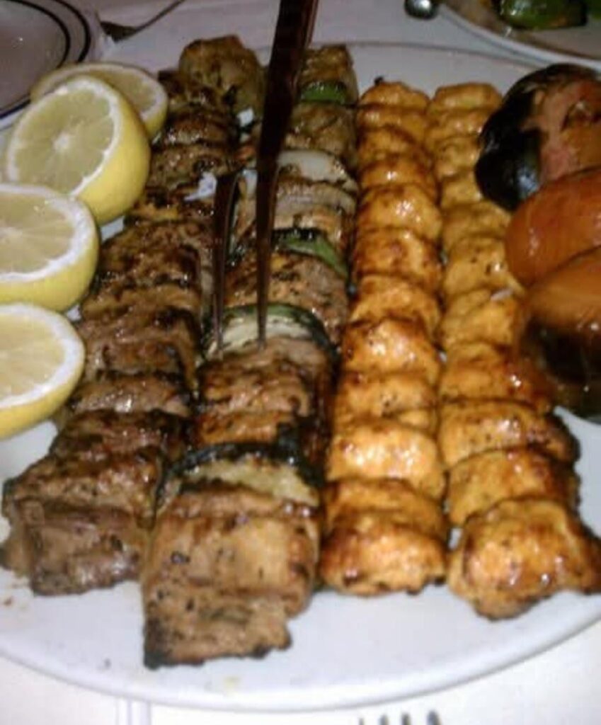 Lamb, beef, and chicken kabob