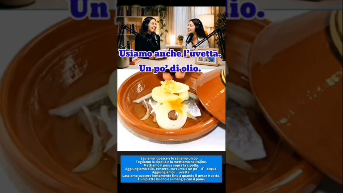 Cucina marocchina. Tajine di pesce con cipolla e uvetta.