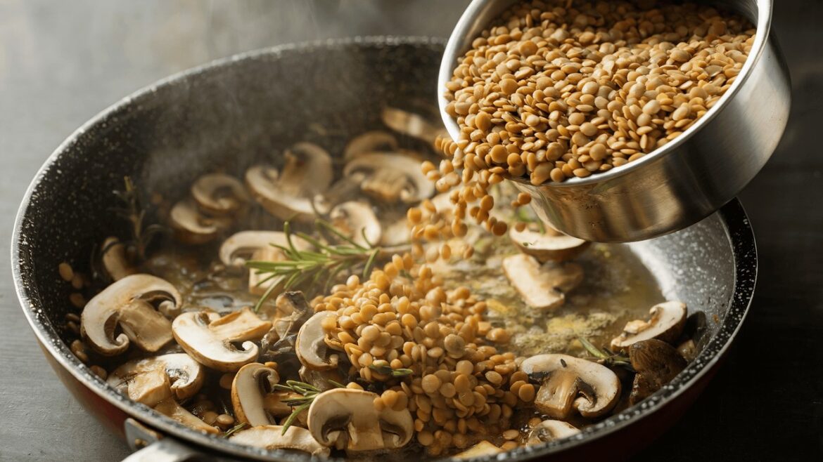 Jetzt essen alle dieses vegane Gericht mit Pilzen und Linsen! Schnell und unglaublich lecker!