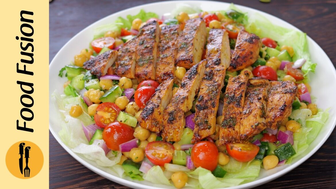 Healthy Protein Salad - Lemon Herb Grilled Chicken & Chickpea Salad Recipe by Food Fusion