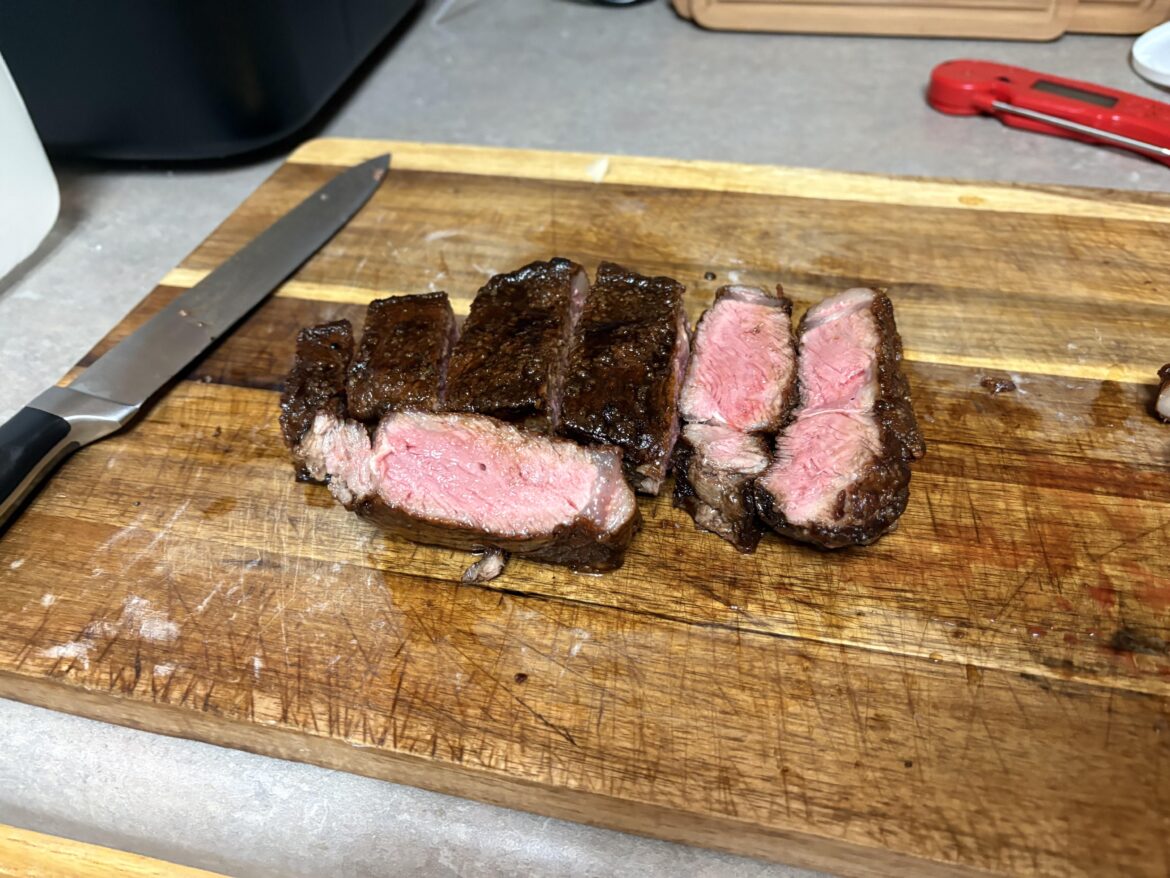 Cooked steak an potatoes for my fiancé and I. Feel like I really nailed the medium rare I was shooting for.