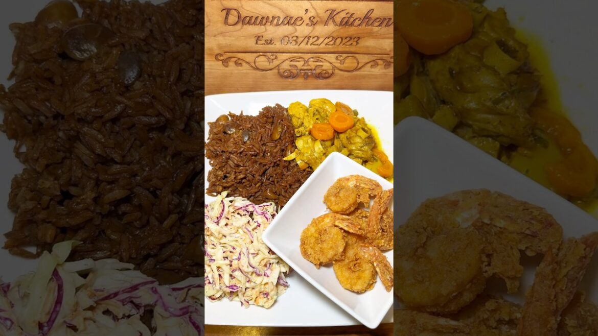 Dinner Curry Turkey Wings, Fried Shrimp,Rice and Beans and Coleslaw #dinnerideas